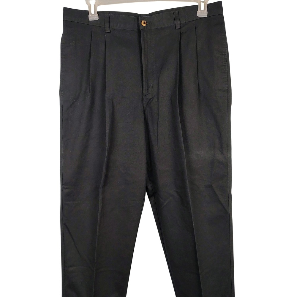 Saddlebred Mens 36x29 Pleated Chino Pants Black 100% Cotton Dark Academia Preppy